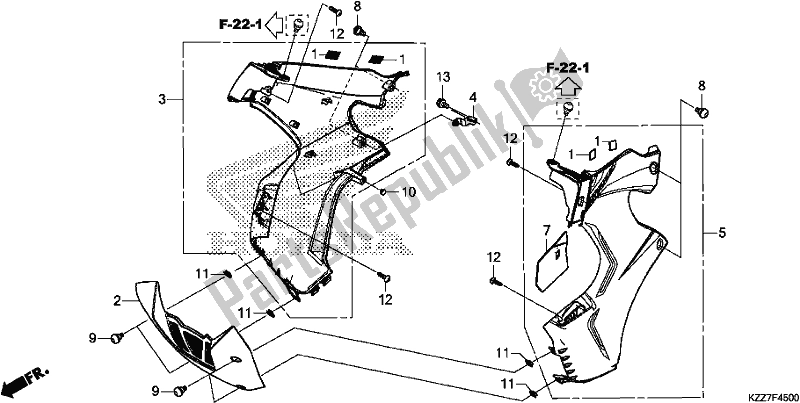 Tutte le parti per il Cappuccio Medio del Honda CRF 250 RLA 2019