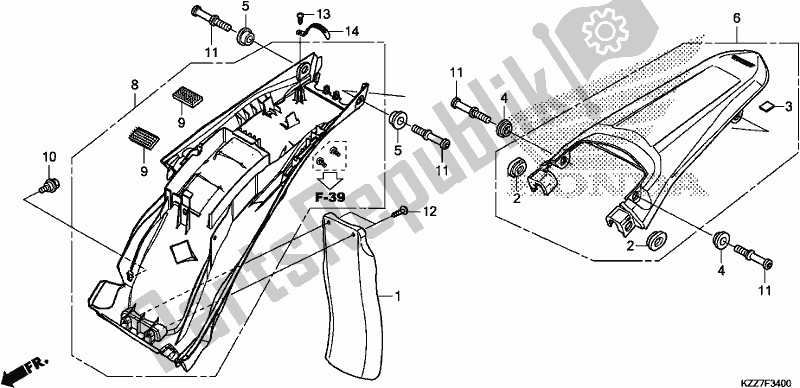 Todas as partes de Pára-choque Traseiro do Honda CRF 250 RLA 2019