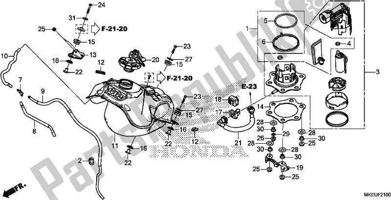 All parts for the Fuel Tank of the Honda CRF 450L 2020