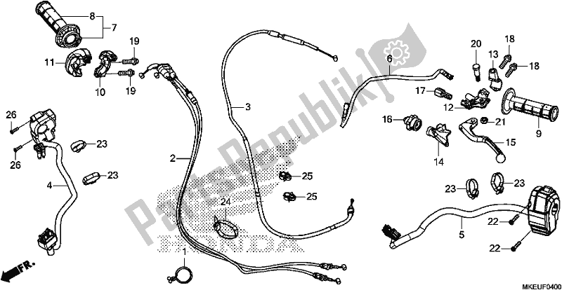 All parts for the Handle Lever/switch/cable of the Honda CRF 450L 2020