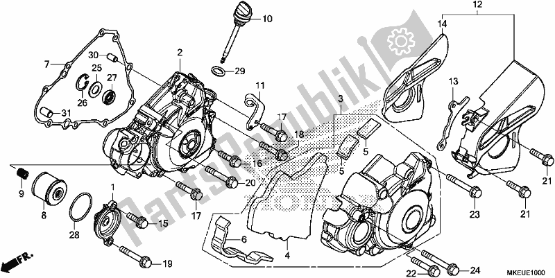 All parts for the Left Crankcase Cover of the Honda CRF 450L 2020