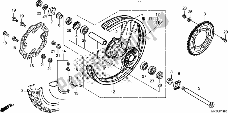 All parts for the Rear Wheel of the Honda CRF 450L 2020