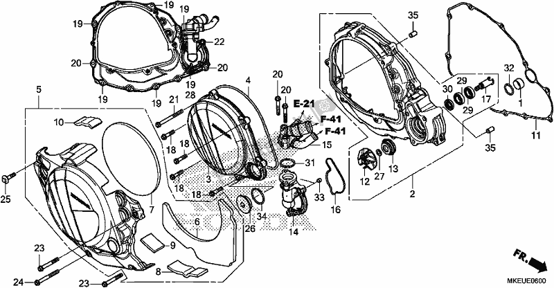 All parts for the Right Crankcase Cover/water Pump of the Honda CRF 450L 2020