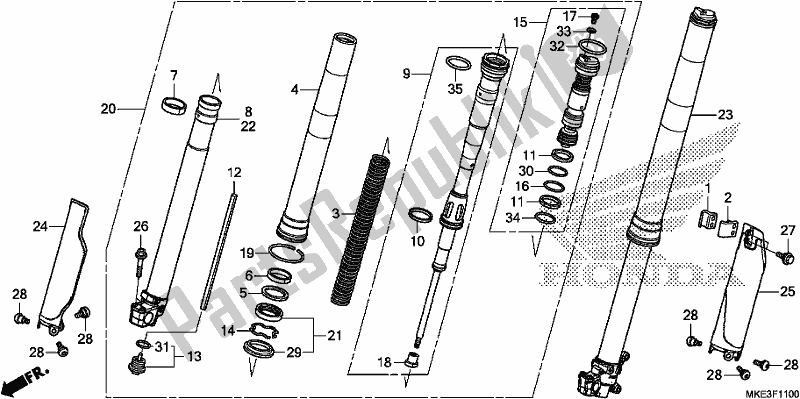 All parts for the Front Fork of the Honda CRF 450R 2017