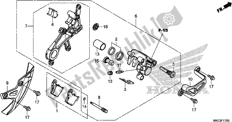 Todas as partes de Pinça De Freio Traseiro do Honda CRF 450R 2017