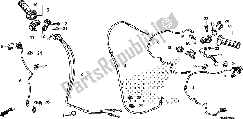 All parts for the Handle Lever/switch/cable of the Honda CRF 450R 2018
