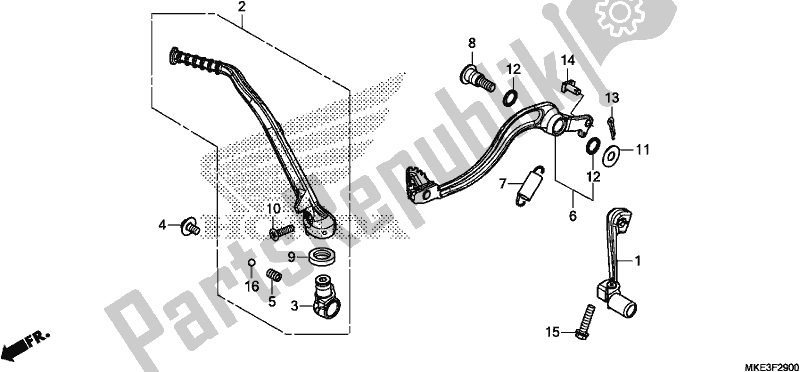 Alle onderdelen voor de Pedal/kick Starter Arm van de Honda CRF 450R 2018