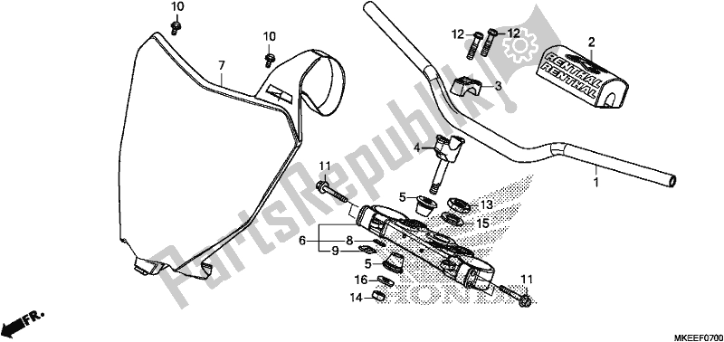 Alle onderdelen voor de Handle Pipe/top Bridge van de Honda CRF 450R 2019