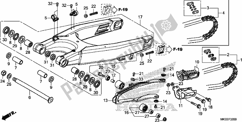 All parts for the Swingarm of the Honda CRF 450R 2019