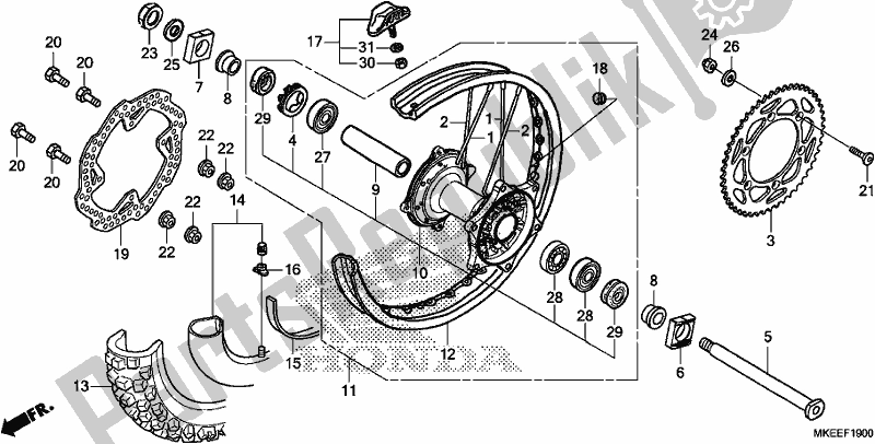 Alle onderdelen voor de Achterwiel van de Honda CRF 450R 2020