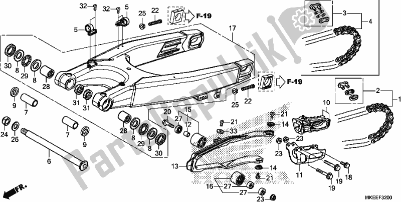Alle onderdelen voor de Achterbrug van de Honda CRF 450R 2020