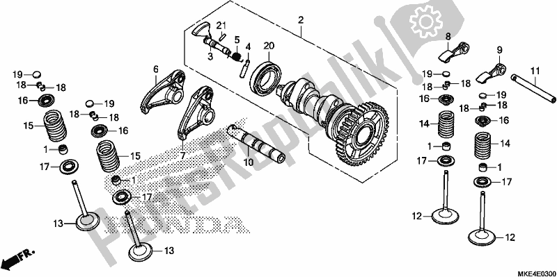 Todas as partes de árvore De Cames / Válvula do Honda CRF 450 RXH USA Type R 2017