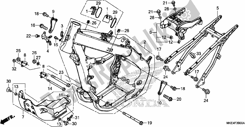 All parts for the Frame Body of the Honda CRF 450 RXH USA Type R 2017