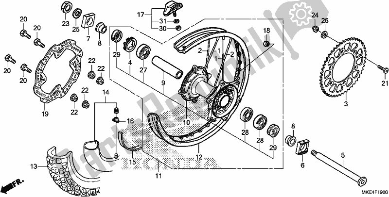 Alle onderdelen voor de Achterwiel van de Honda CRF 450 RXH USA Type R 2017