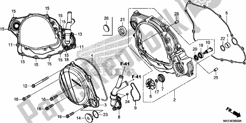 Tutte le parti per il Right Crankcase Cover/water Pump del Honda CRF 450 RXJ USA Type R 2018