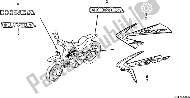 All parts for the Mark/stripe of the Honda CRF 50F 2018