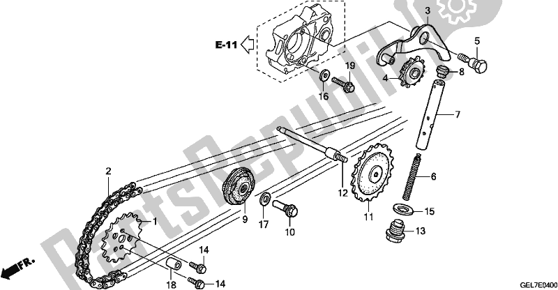 All parts for the Cam Chain/tensioner of the Honda CRF 50F 2019