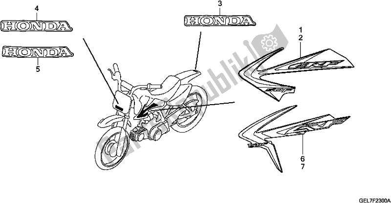 All parts for the Mark/stripe of the Honda CRF 50F 2019