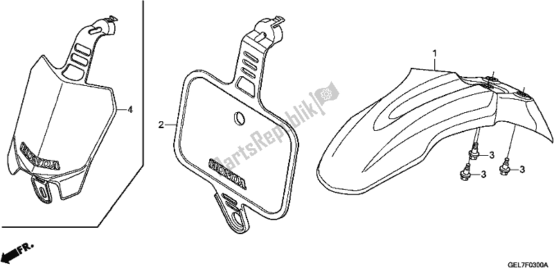 All parts for the Front Fender of the Honda CRF 50F 2020