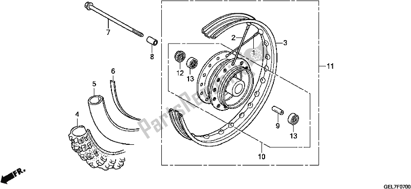 All parts for the Front Wheel of the Honda CRF 50F 2020