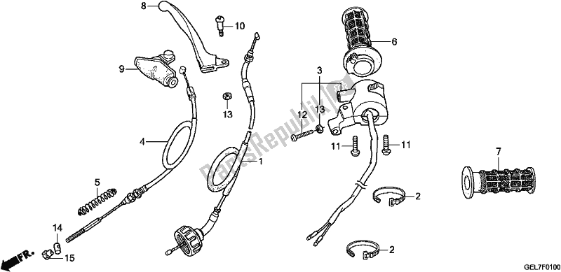 All parts for the Handle Lever/switch/cable of the Honda CRF 50F 2020