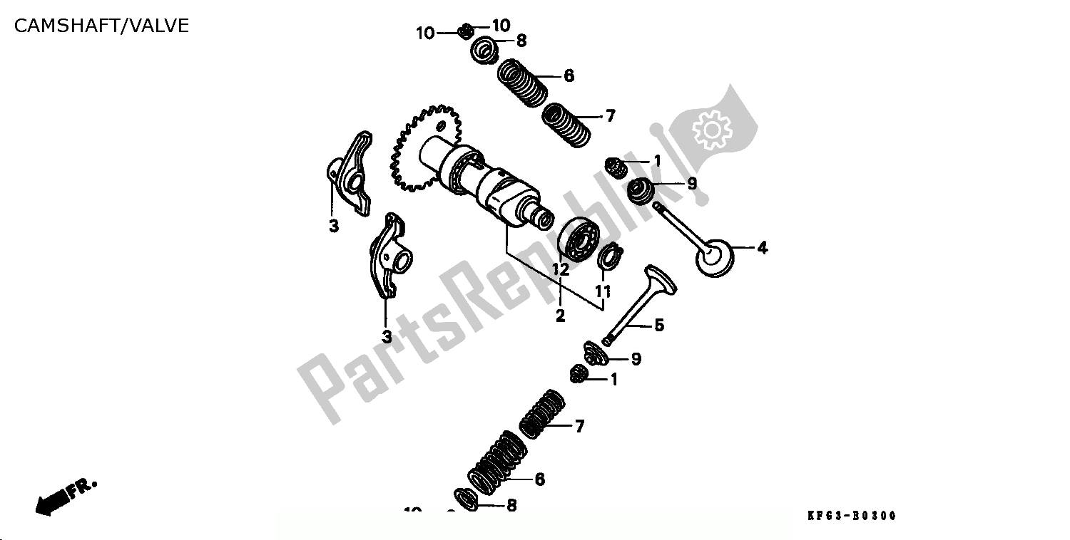 All parts for the Camshaft/valve of the Honda FES 250 Foresight W Netherlands KPH 1998