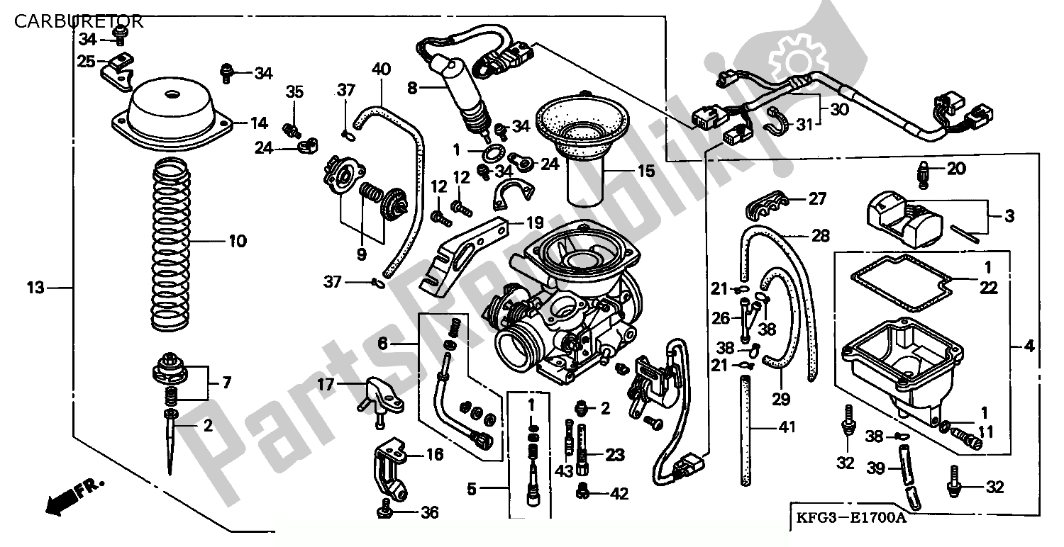 All parts for the Carburetor of the Honda FES 250 Foresight W Netherlands KPH 1998