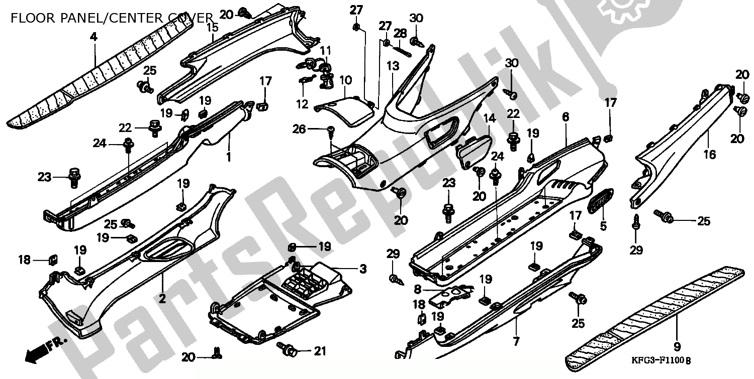 Toutes les pièces pour le Panneau De Plancher / Couvercle Central du Honda FES 250 Foresight W Netherlands KPH 1998