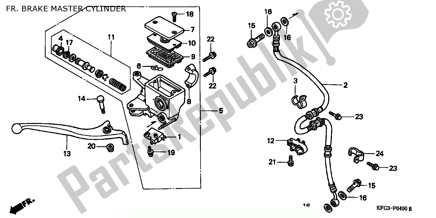 All parts for the Fr. Brake Master Cylinder of the Honda FES 250 Foresight W Netherlands KPH 1998