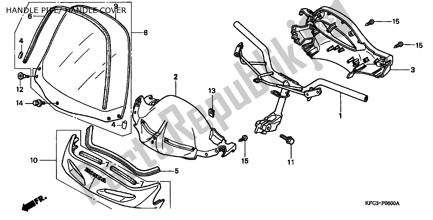 Todas las partes para Mango Tubo / Mango Tapa de Honda FES 250 Foresight W Netherlands KPH 1998