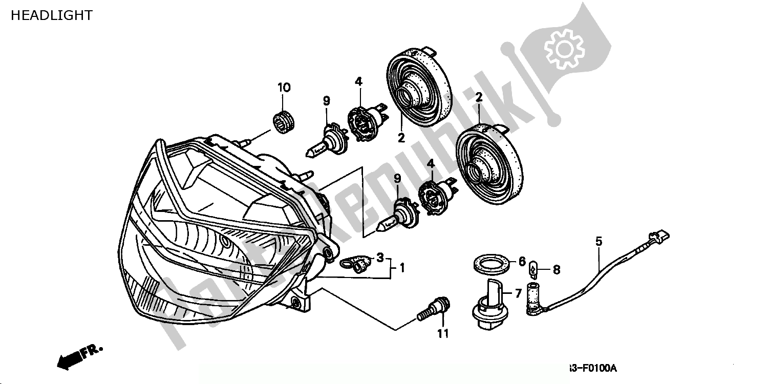 Alle onderdelen voor de Koplamp van de Honda FES 250 Foresight W Netherlands KPH 1998