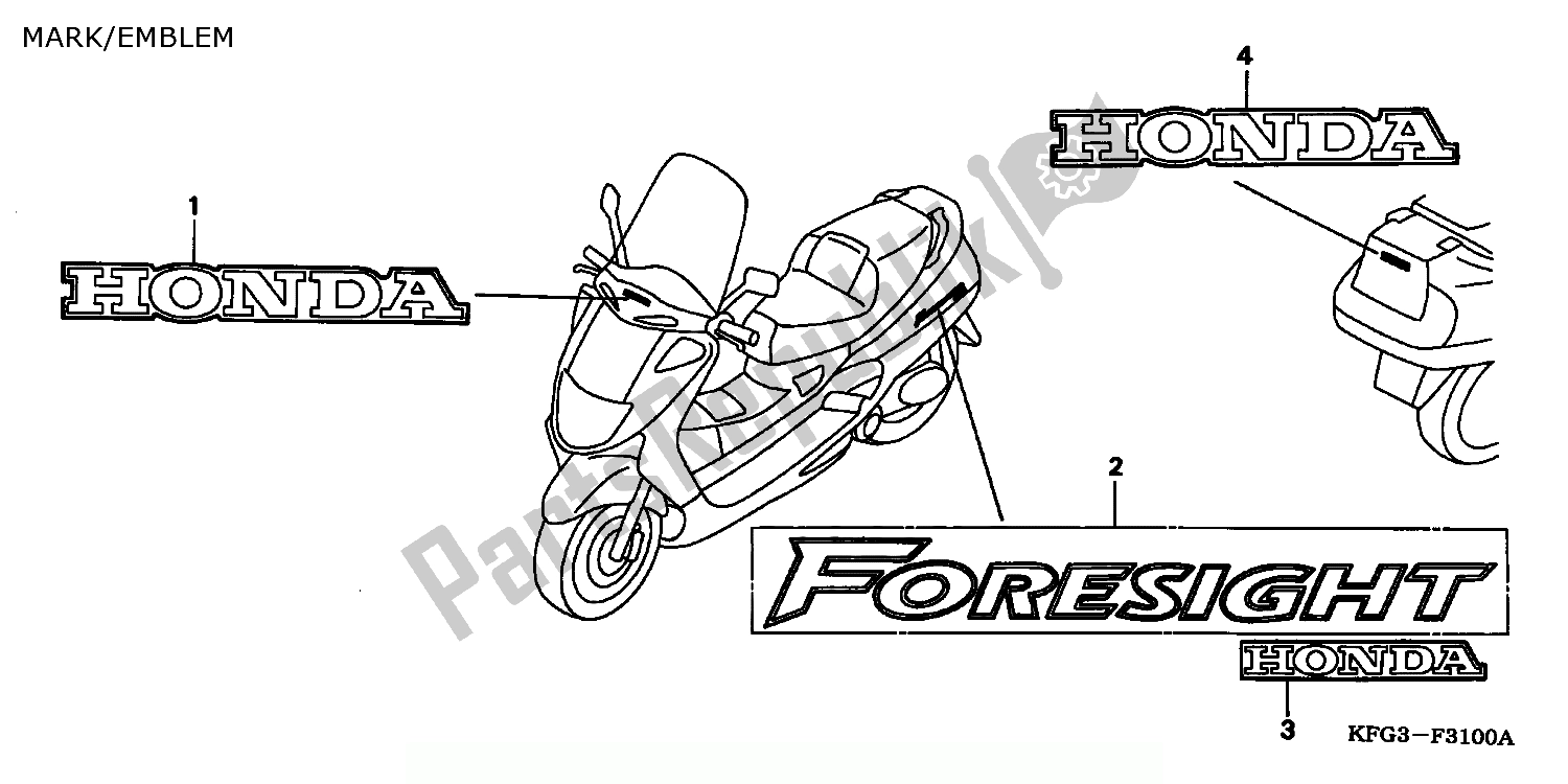 Toutes les pièces pour le Marque / Emblème du Honda FES 250 Foresight W Netherlands KPH 1998