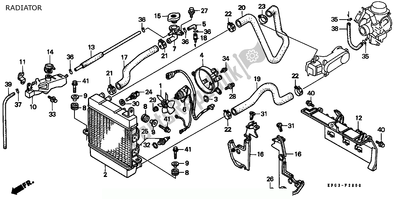 All parts for the Radiator of the Honda FES 250 Foresight W Netherlands KPH 1998