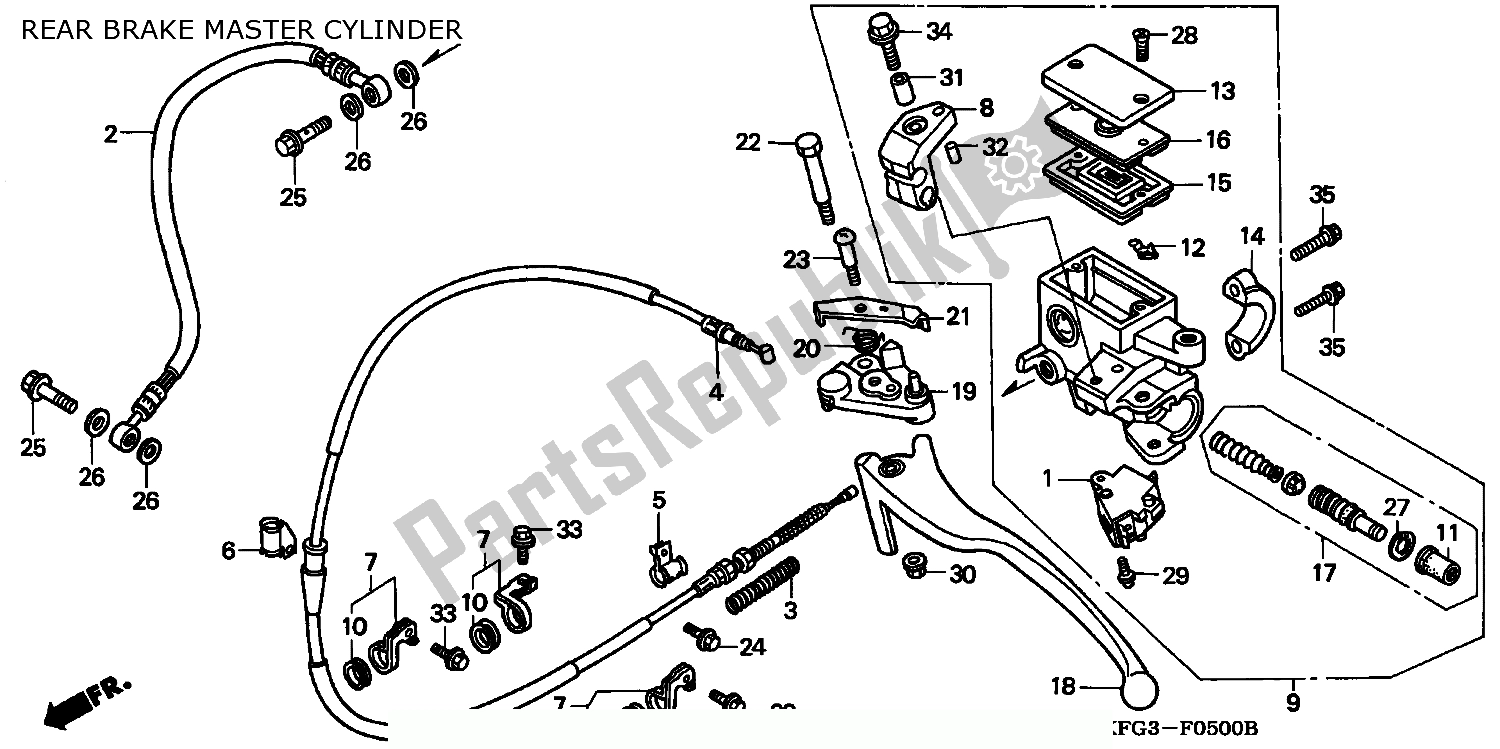 Todas as partes de Cilindro Mestre Do Freio Traseiro do Honda FES 250 Foresight W Netherlands KPH 1998