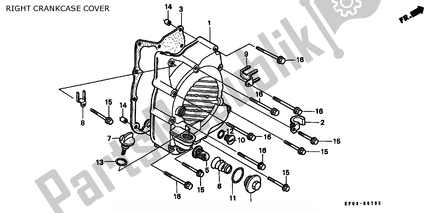 Alle onderdelen voor de Rechter Carterdeksel van de Honda FES 250 Foresight W Netherlands KPH 1998