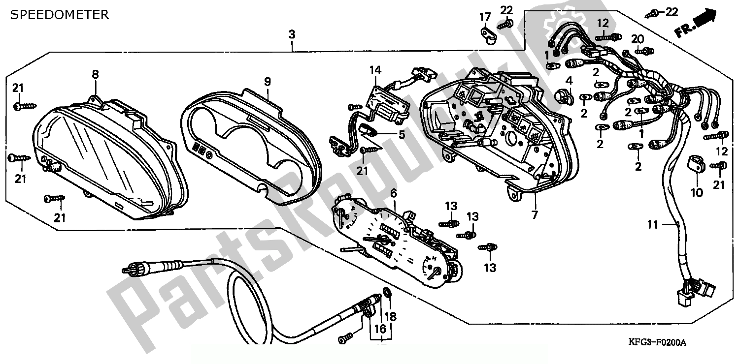 Alle onderdelen voor de Snelheidsmeter van de Honda FES 250 Foresight W Netherlands KPH 1998