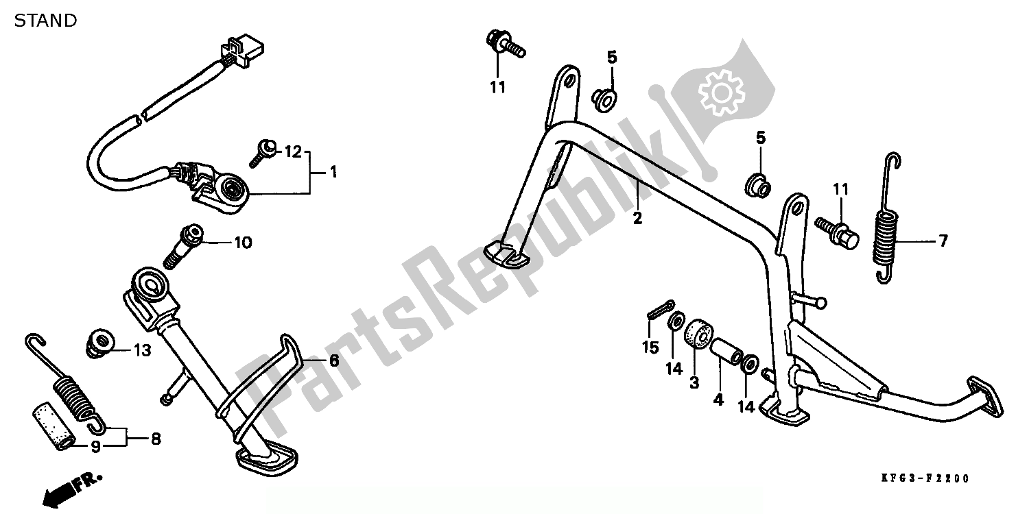 All parts for the Stand of the Honda FES 250 Foresight W Netherlands KPH 1998