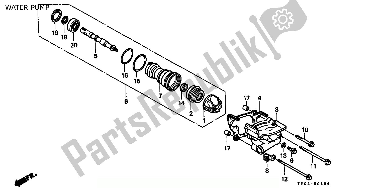 All parts for the Water Pump of the Honda FES 250 Foresight W Netherlands KPH 1998