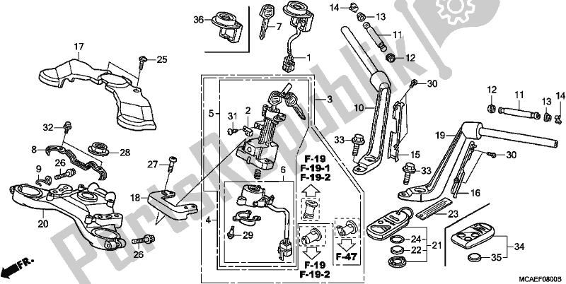 All parts for the Handle Pipe/top Bridge of the Honda GL 1800 Goldwing 2017