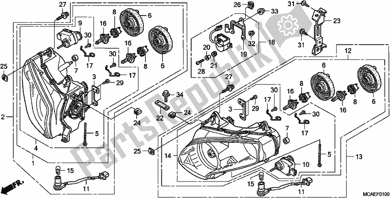 Tutte le parti per il Faro del Honda GL 1800 Goldwing 2017