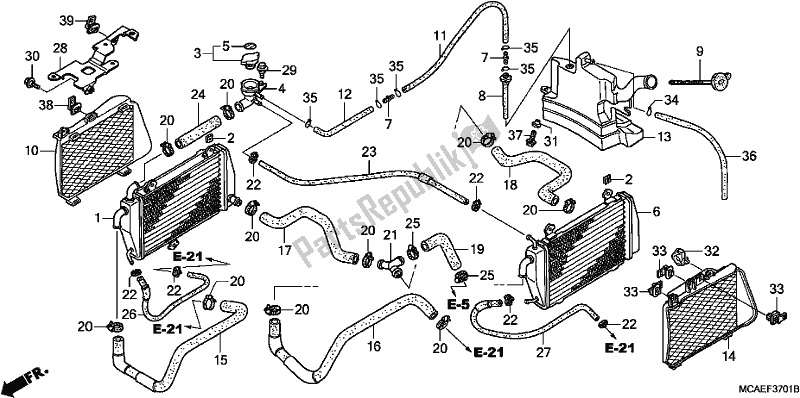 Todas as partes de Radiador do Honda GL 1800 Goldwing 2017