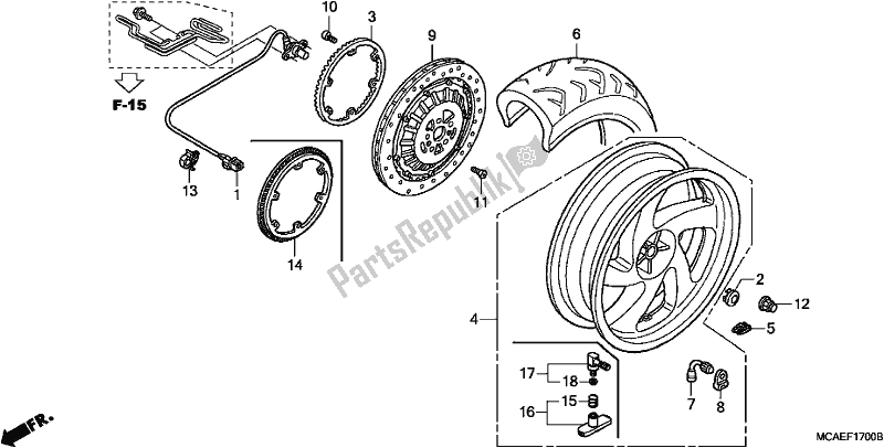 All parts for the Rear Wheel of the Honda GL 1800 Goldwing 2017