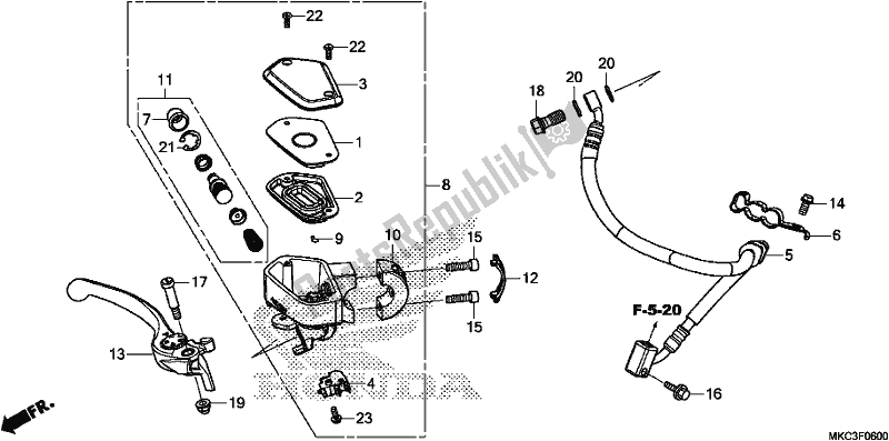 All parts for the Front Brake Master Cylinder of the Honda GL 1800 Goldwing Tour Manual 2018
