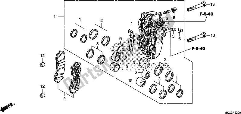 Todas as partes de Pinça De Freio Dianteiro Esquerdo do Honda GL 1800 Goldwing Tour Manual 2018