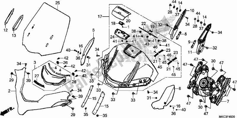 All parts for the Windscreen of the Honda GL 1800 Goldwing Tour Manual 2018