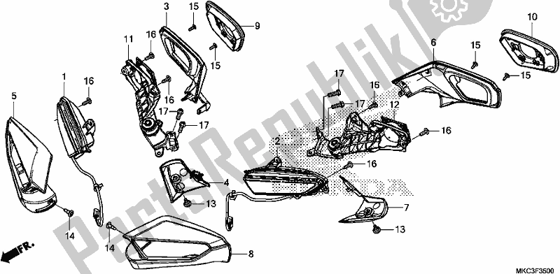 All parts for the Winker/mirror of the Honda GL 1800 Goldwing Tour Manual 2018