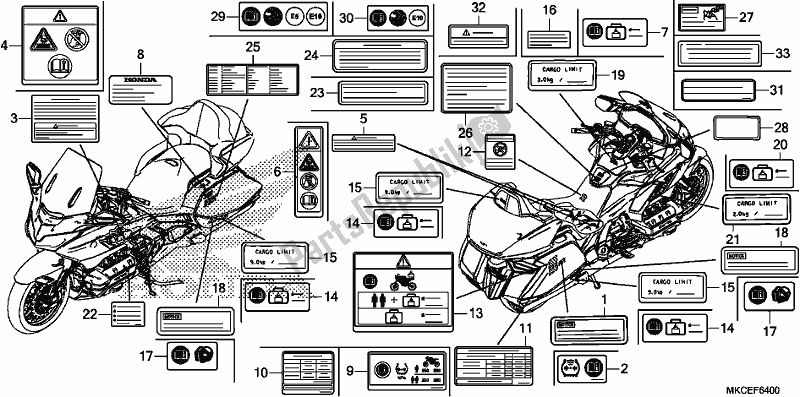 Todas las partes para Etiqueta De Precaución de Honda GL 1800 Goldwing Tour Manual 2019