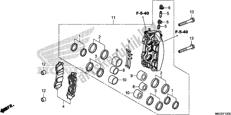 Todas as partes de Pinça De Freio Dianteiro Direito do Honda GL 1800 Goldwing Tour Manual 2019