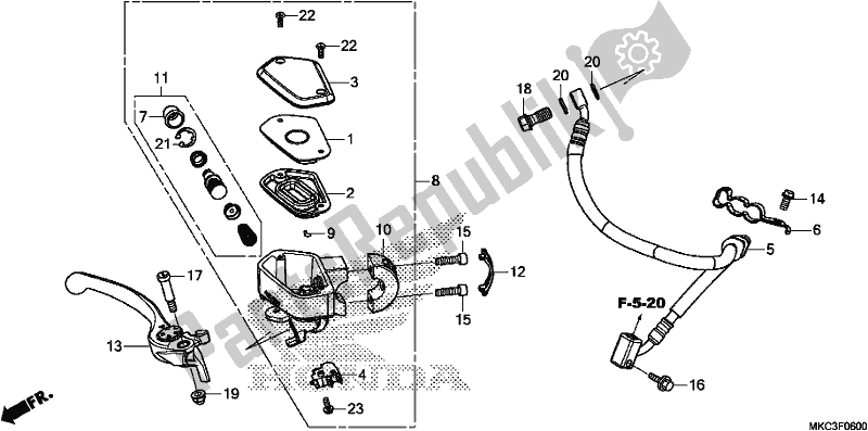 All parts for the Front Brake Master Cylinder of the Honda GL 1800 BD Goldwing DCT 2018