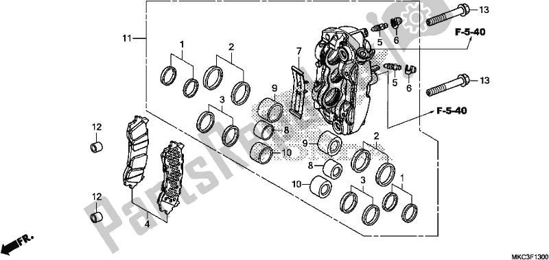 Todas as partes de Pinça De Freio Dianteiro Esquerdo do Honda GL 1800 BD Goldwing DCT 2018
